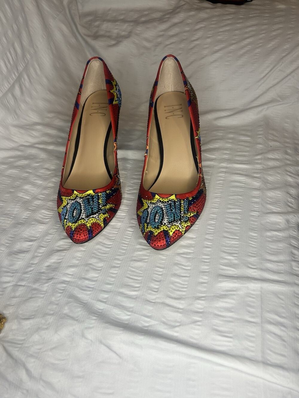 BAM! POW! INC Comic Book Super Hero Rhinestone Beaded Pumps Size 7 Heels